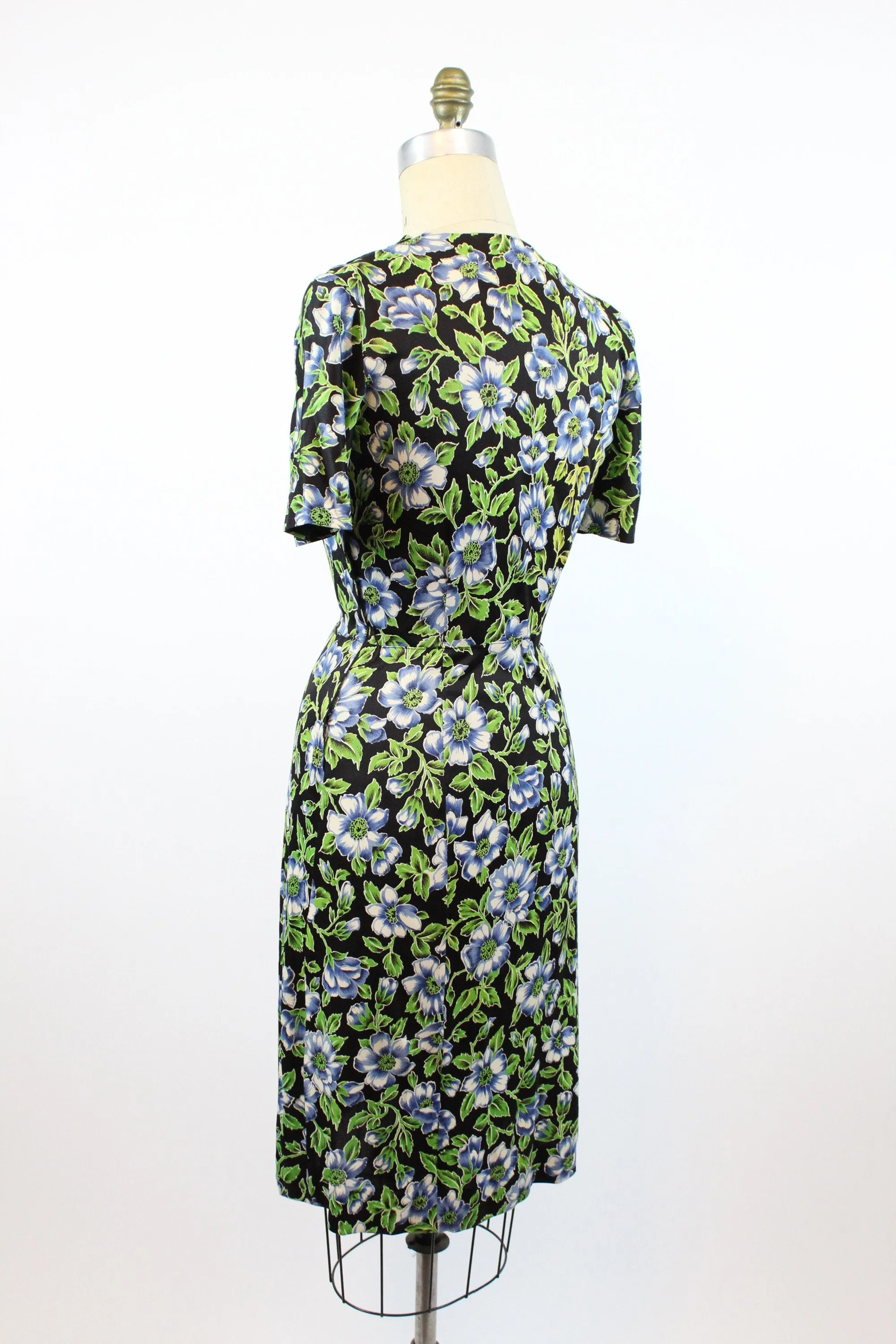 1930s rayon jersey anemone print dress small  | new fall