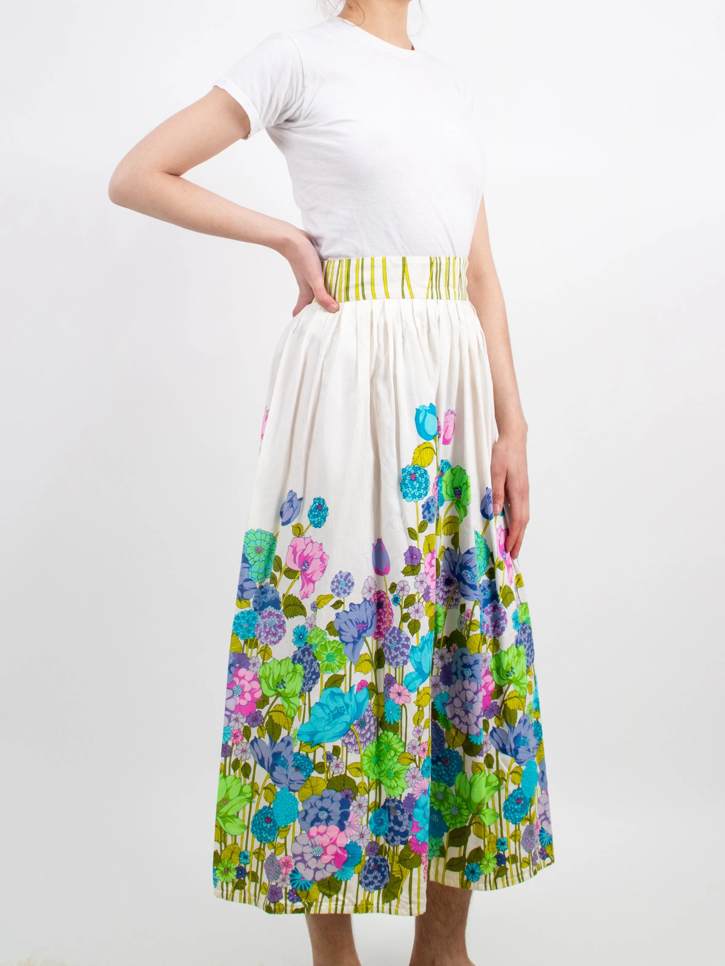 1960s Bright Floral Hawaiian Maxi Skirt