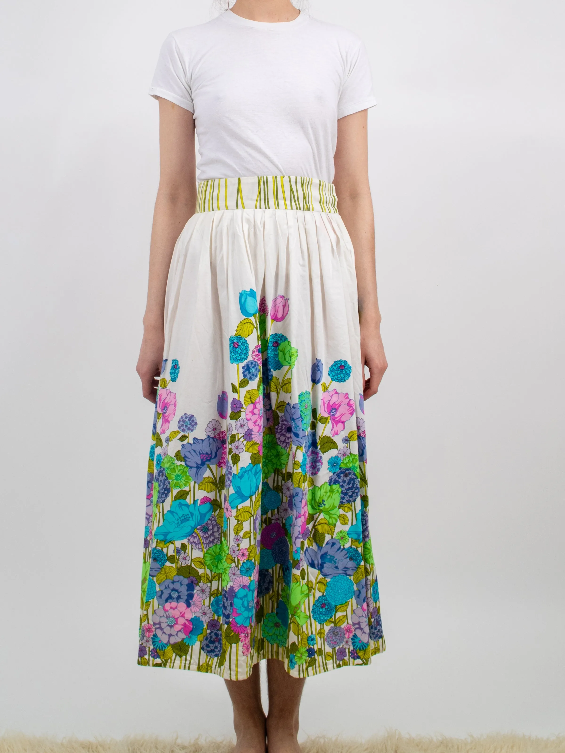 1960s Bright Floral Hawaiian Maxi Skirt