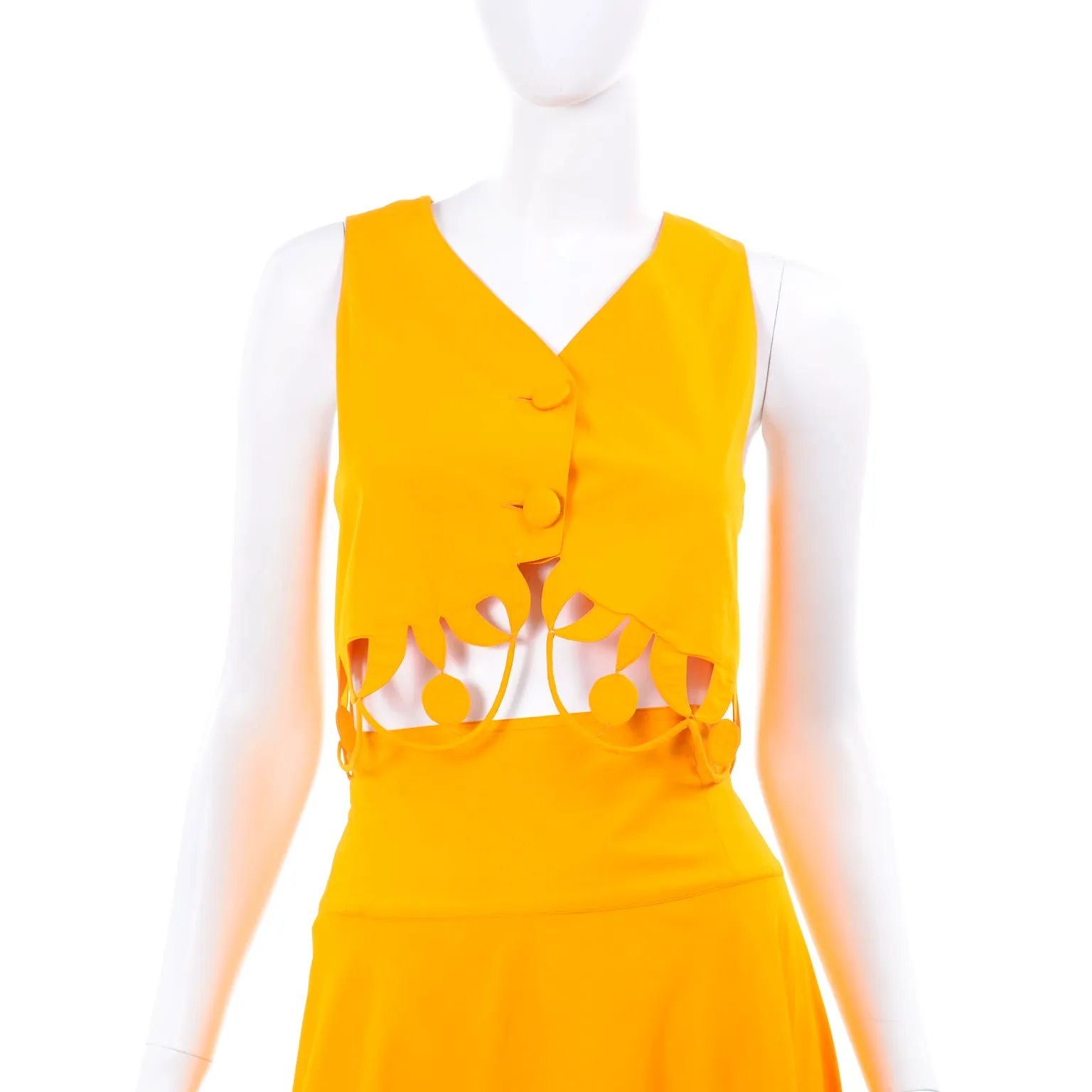 1990s Maurizio Galante Circolare Marigold Cutwork Skirt & Crop Top 8