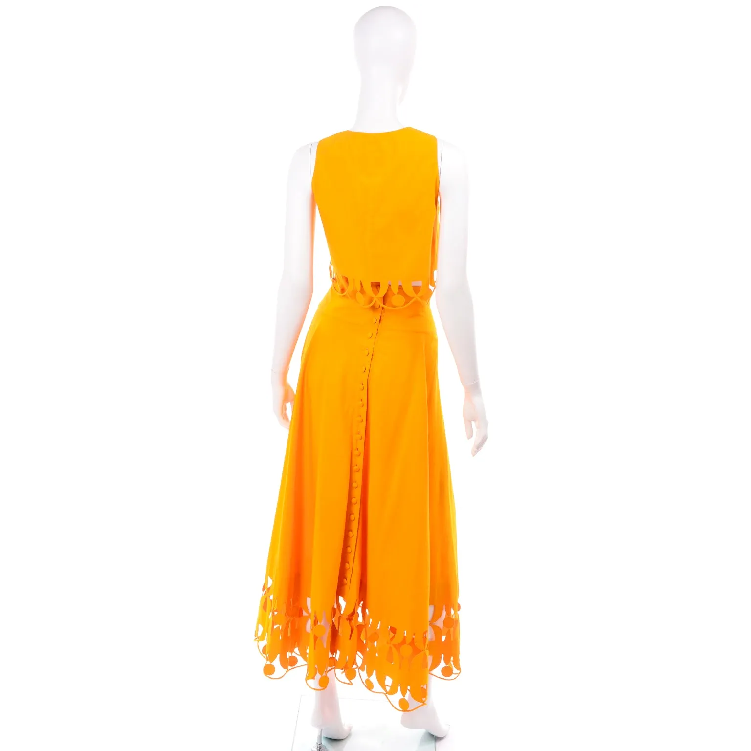 1990s Maurizio Galante Circolare Marigold Cutwork Skirt & Crop Top 8