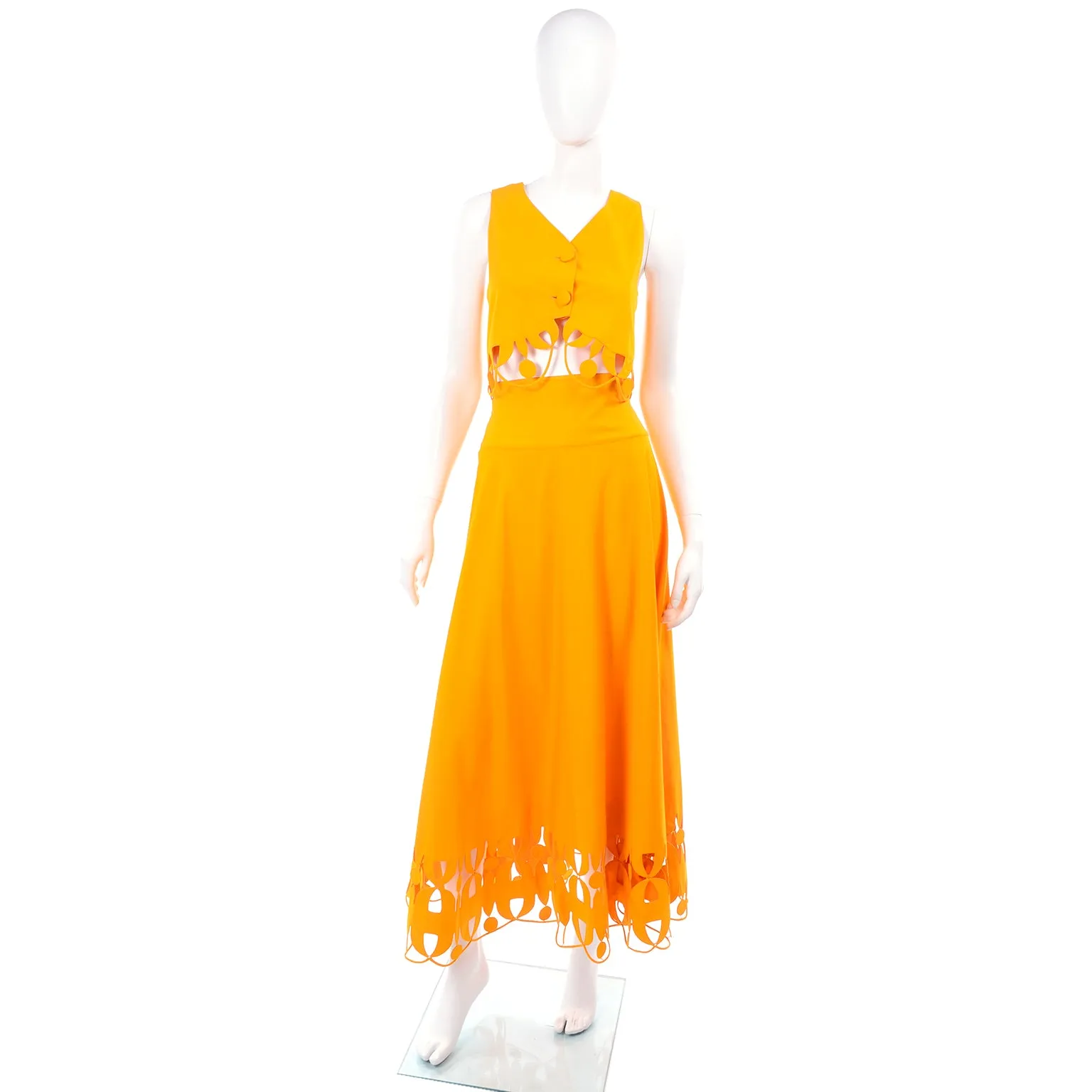 1990s Maurizio Galante Circolare Marigold Cutwork Skirt & Crop Top 8