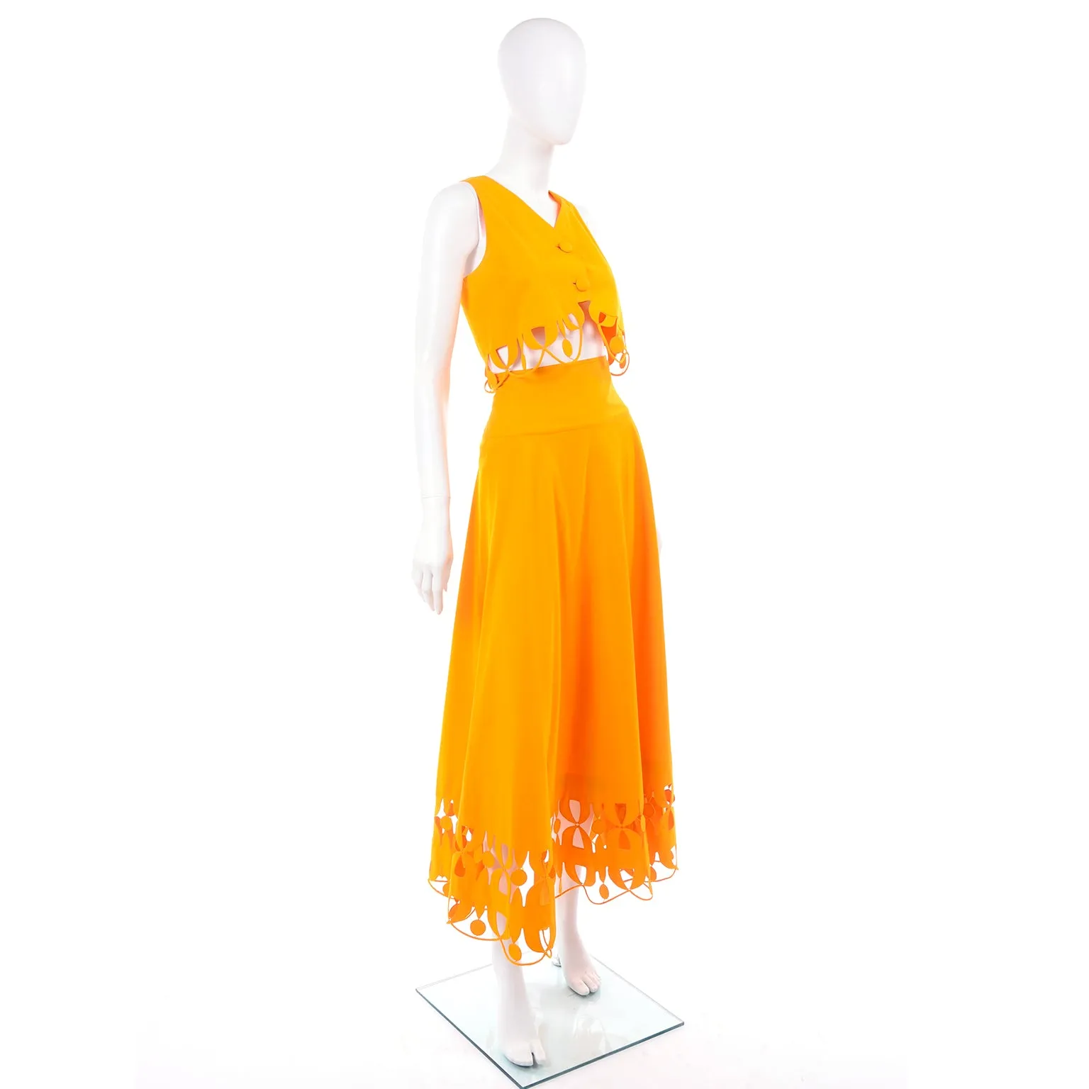 1990s Maurizio Galante Circolare Marigold Cutwork Skirt & Crop Top 8