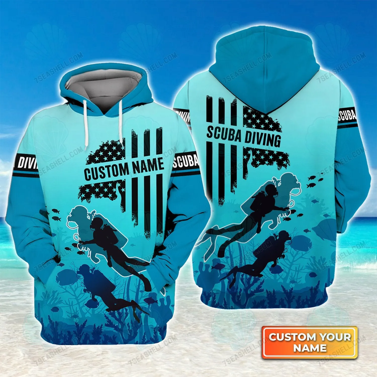 3D Custom Name Scuba Diving Casual Sweatshirt Underwater Divers US Flag Outfit Gift For Dive Lovers