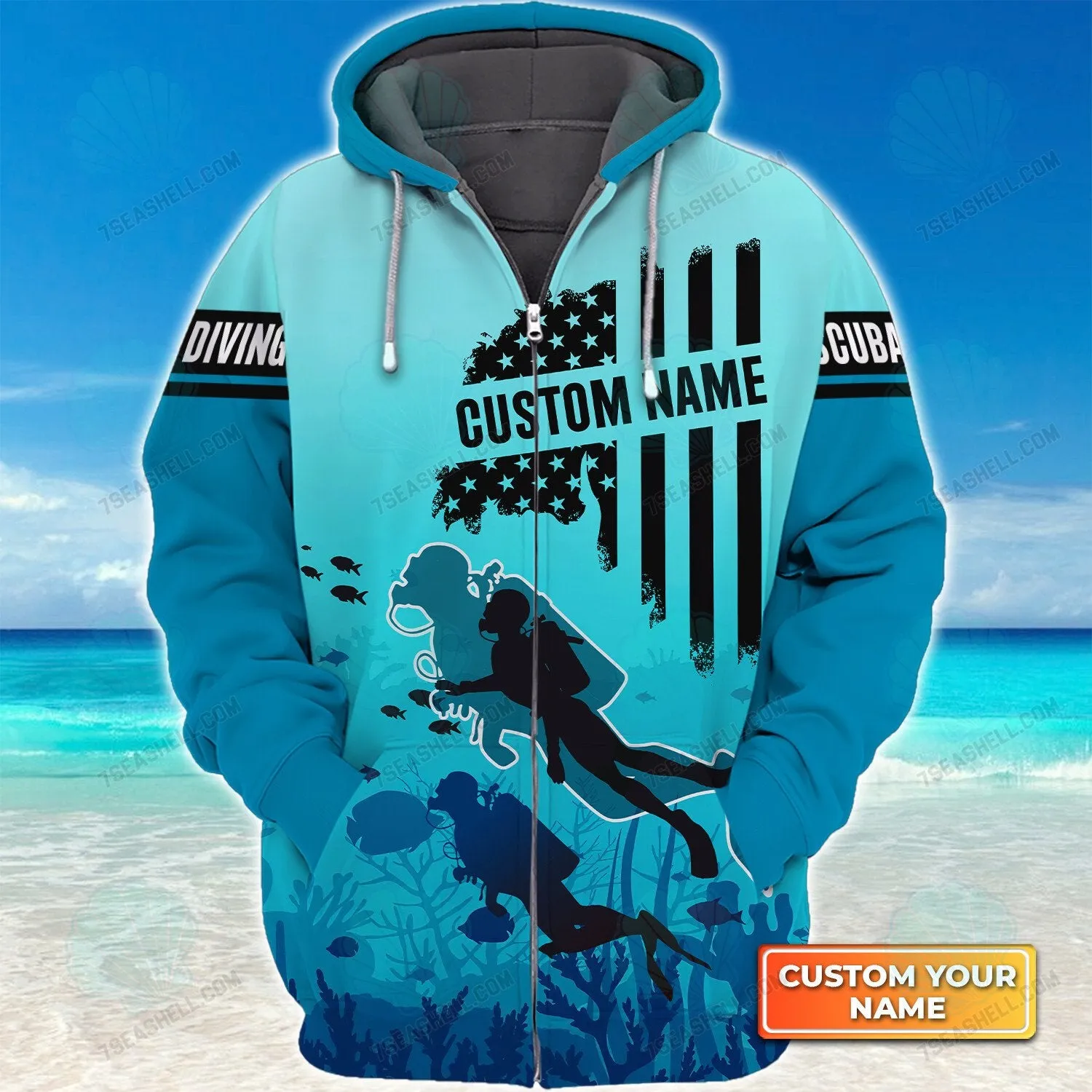 3D Custom Name Scuba Diving Casual Sweatshirt Underwater Divers US Flag Outfit Gift For Dive Lovers