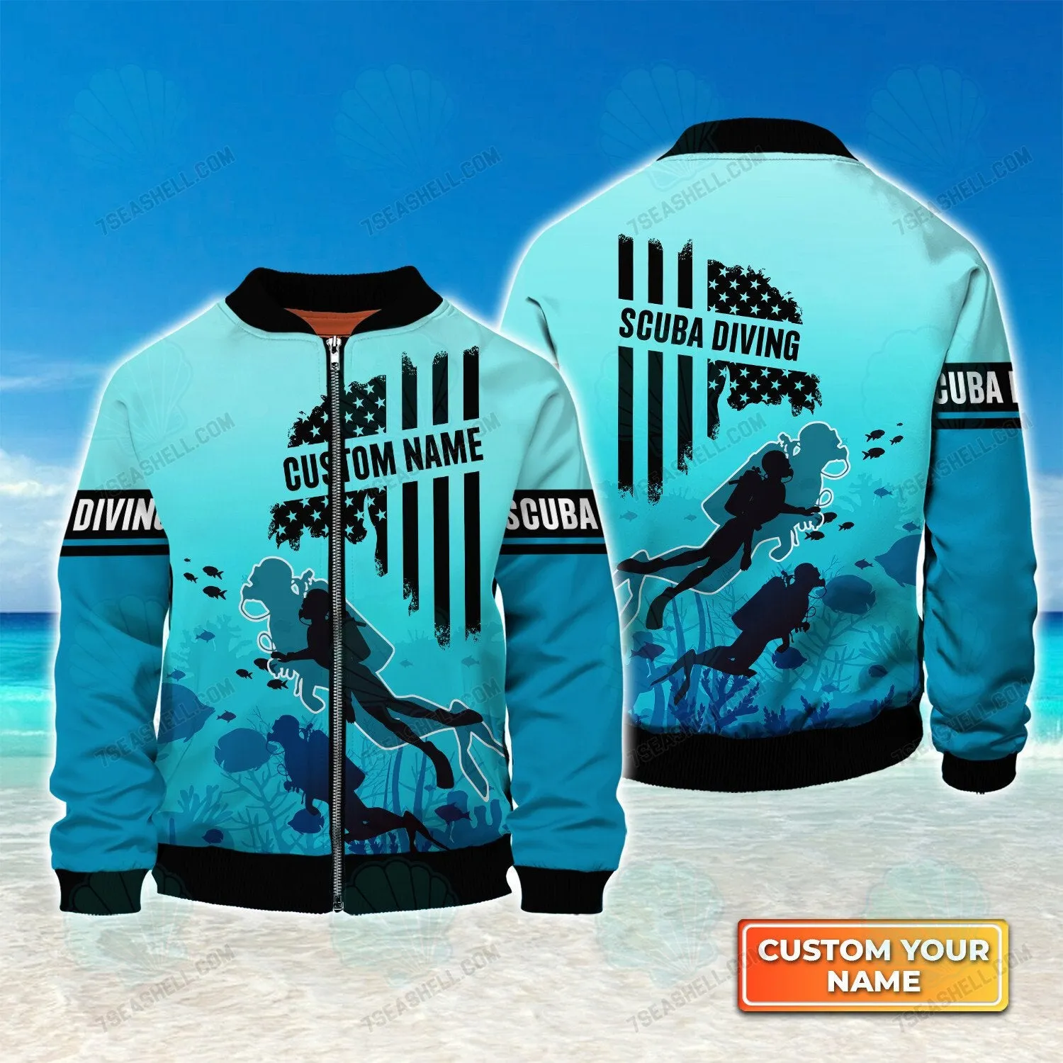 3D Custom Name Scuba Diving Casual Sweatshirt Underwater Divers US Flag Outfit Gift For Dive Lovers