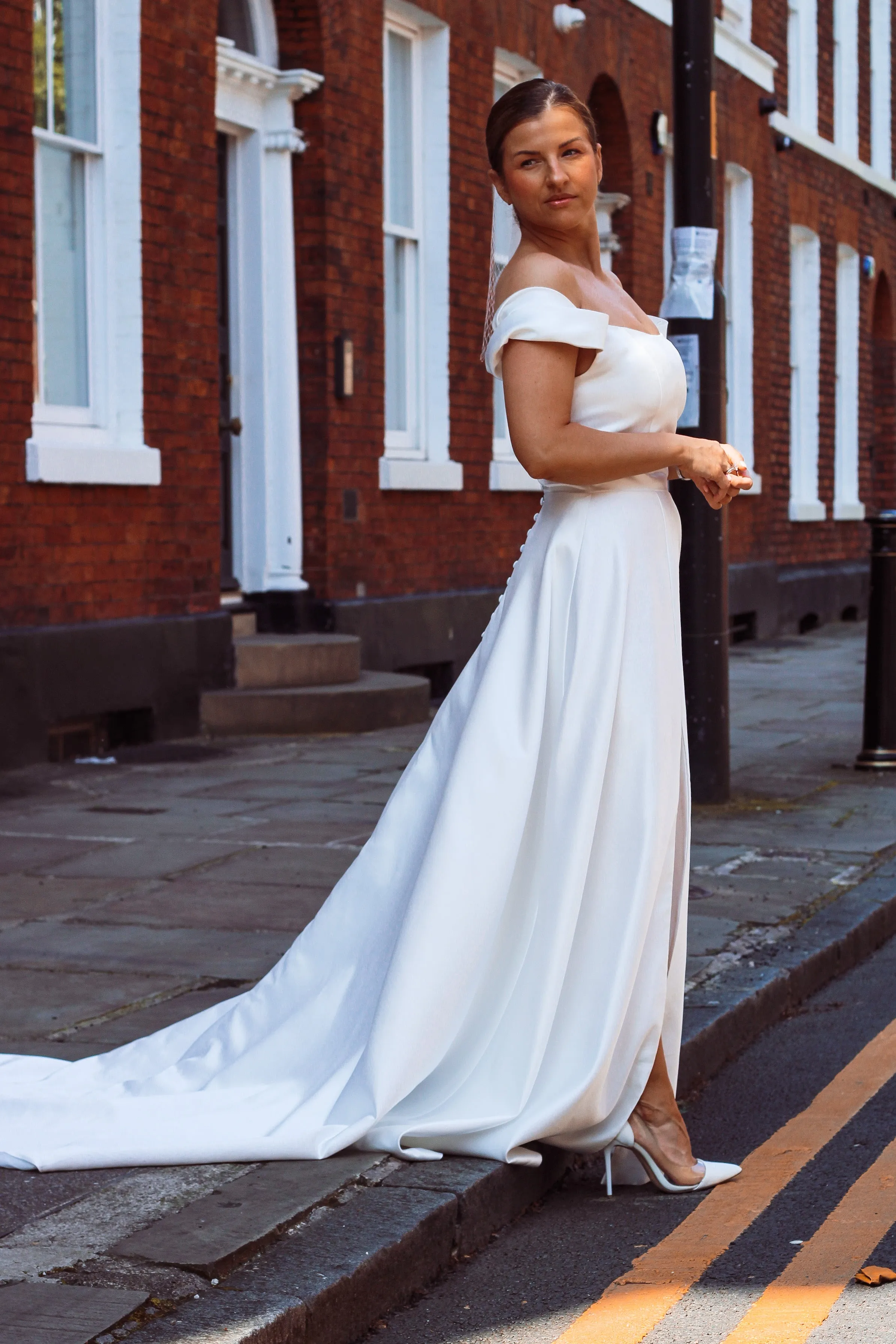 Abbie - Off-the-Shoulder Satin Wedding Dress