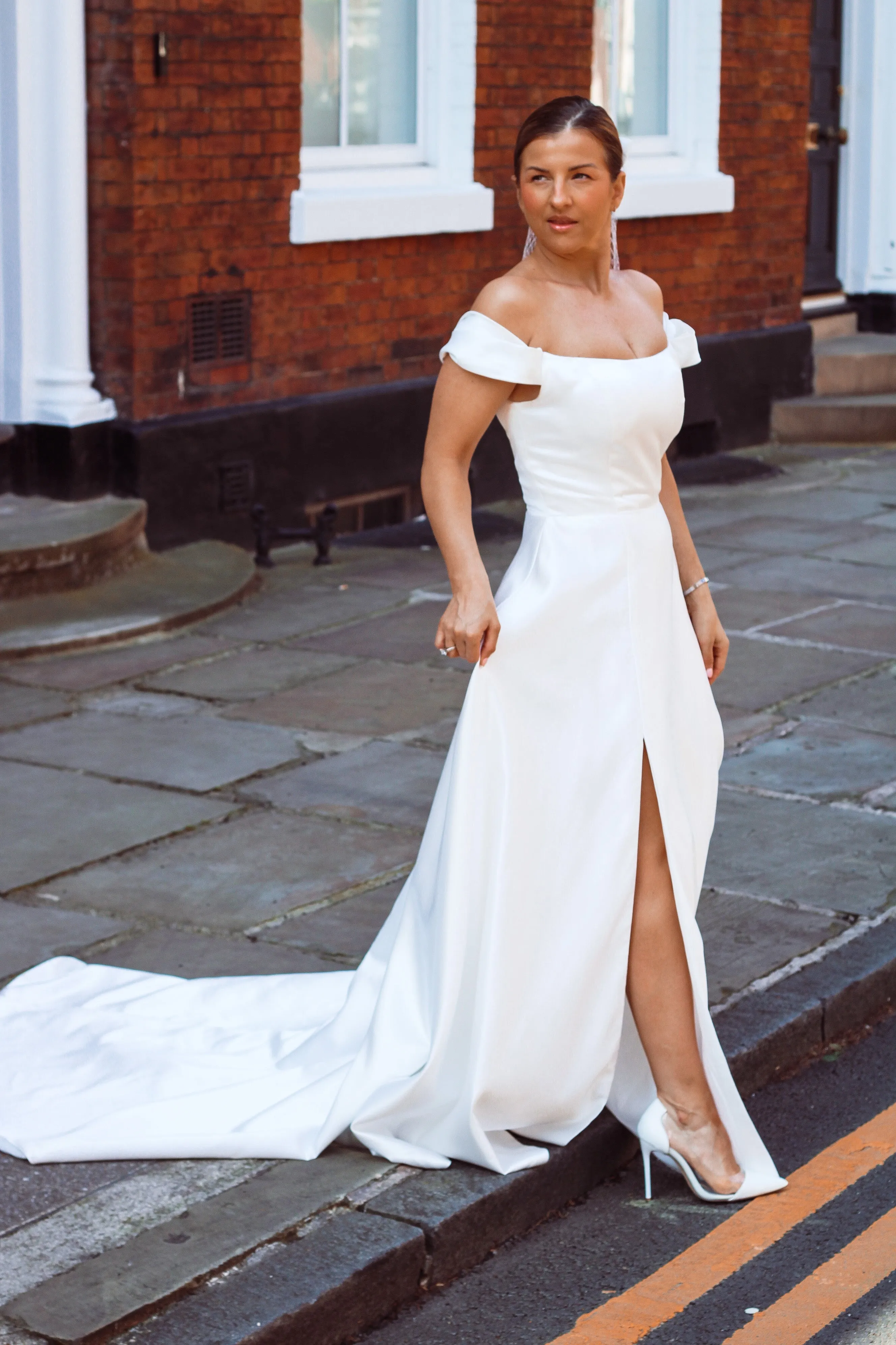 Abbie - Off-the-Shoulder Satin Wedding Dress