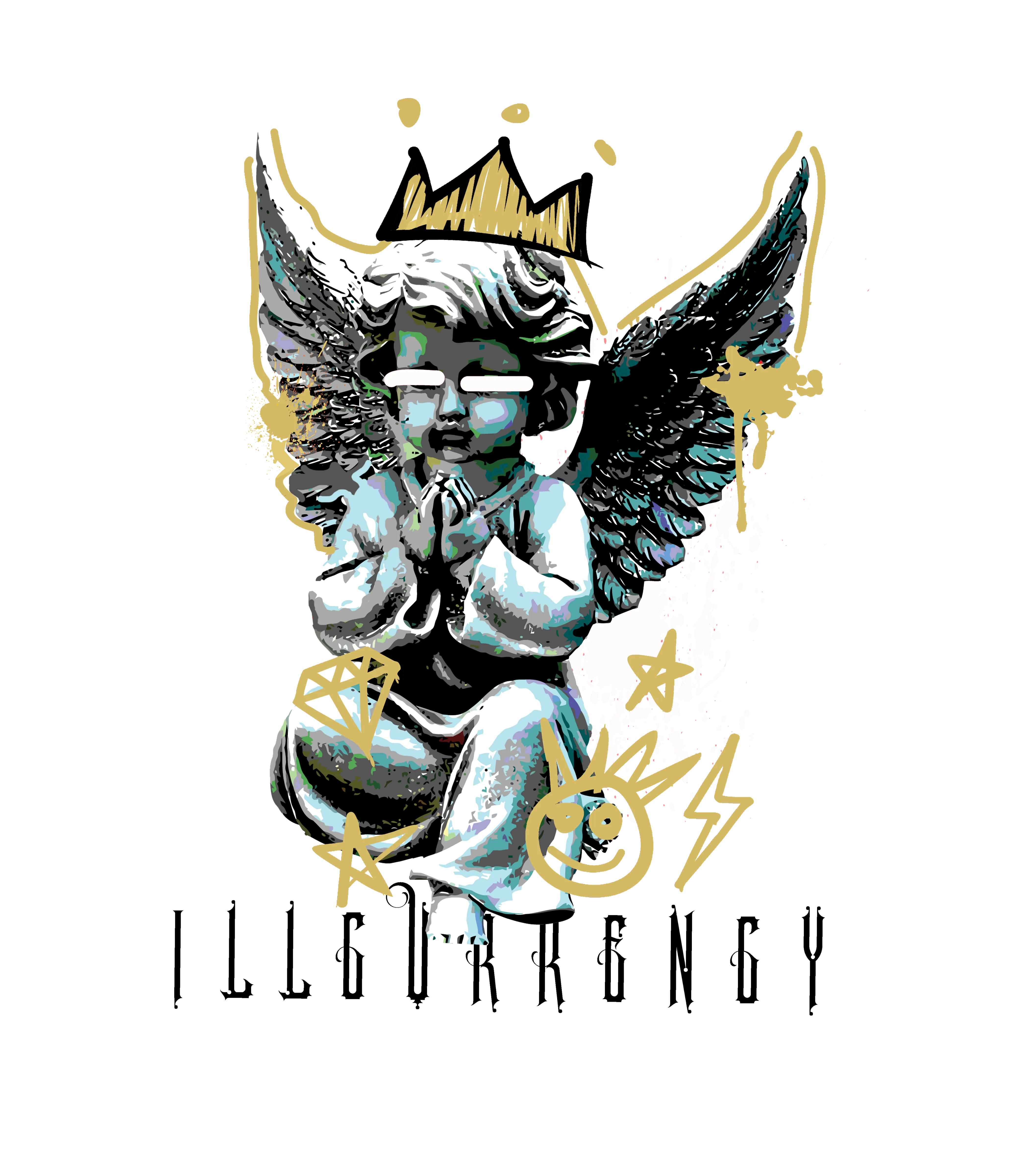 Air Jordan 4 WMNS “Metallic Gold” | illcurrency White T-Shirt (Graffiti Angel)