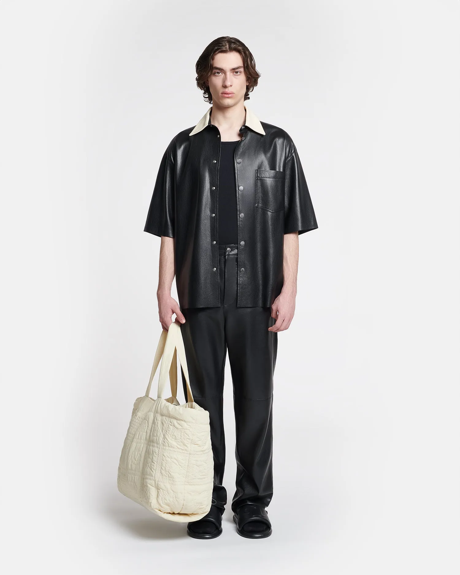 Aksel - Denim-Trimmed Okobor™ Alt-Leather Shirt - Black