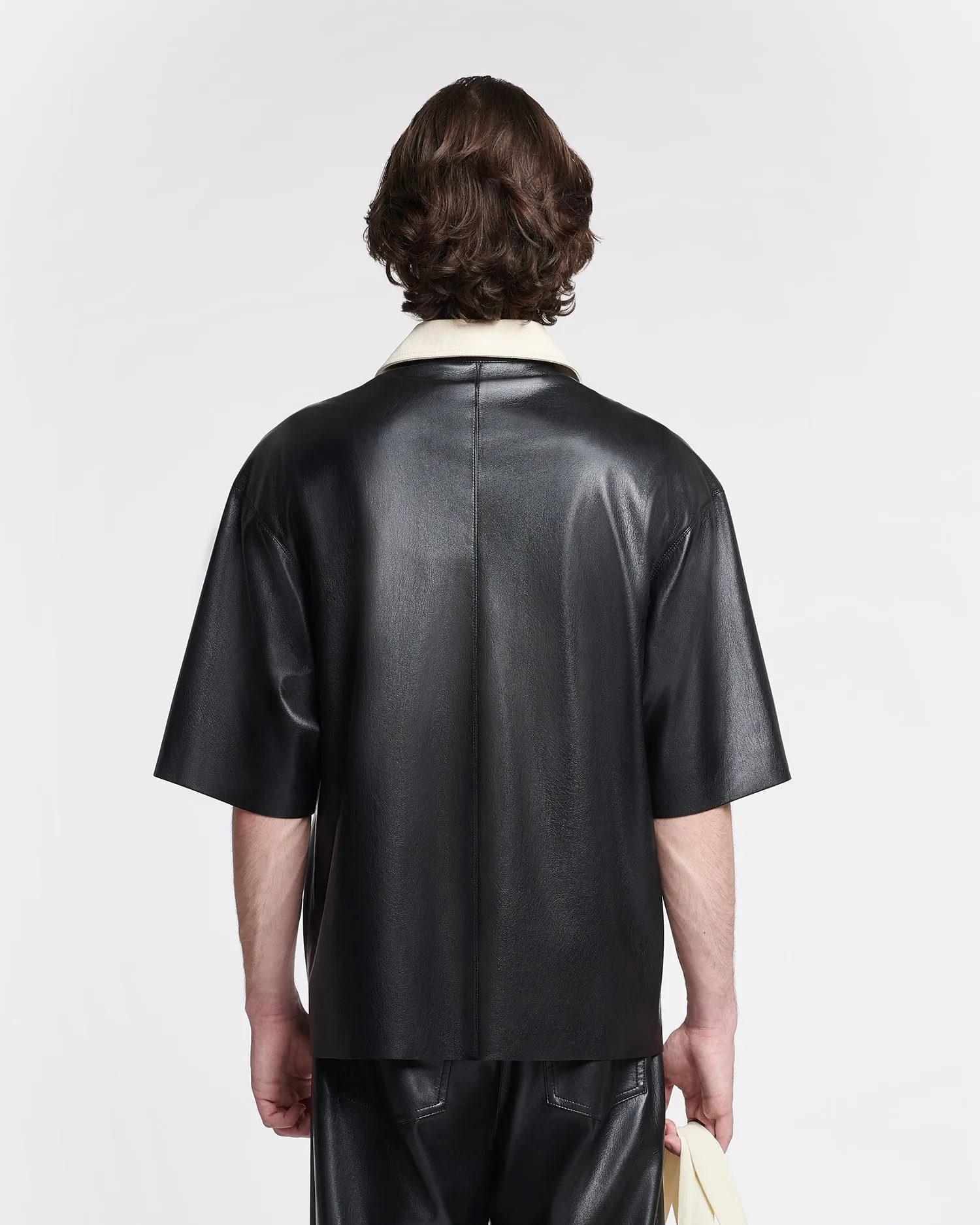 Aksel - Denim-Trimmed Okobor™ Alt-Leather Shirt - Black