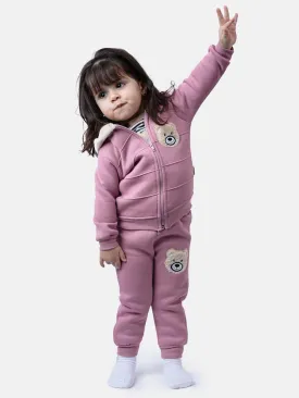 Baby Girl Teddy Long Sleeve Tracksuit 3 Piece Set-Dusty Pink