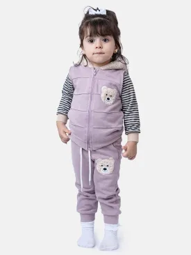 Baby Girl Teddy Tracksuit 3 Piece Set with Vest - Lilac Purple