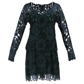 BEENE 80s Black & Green Lace Cocktail Dress