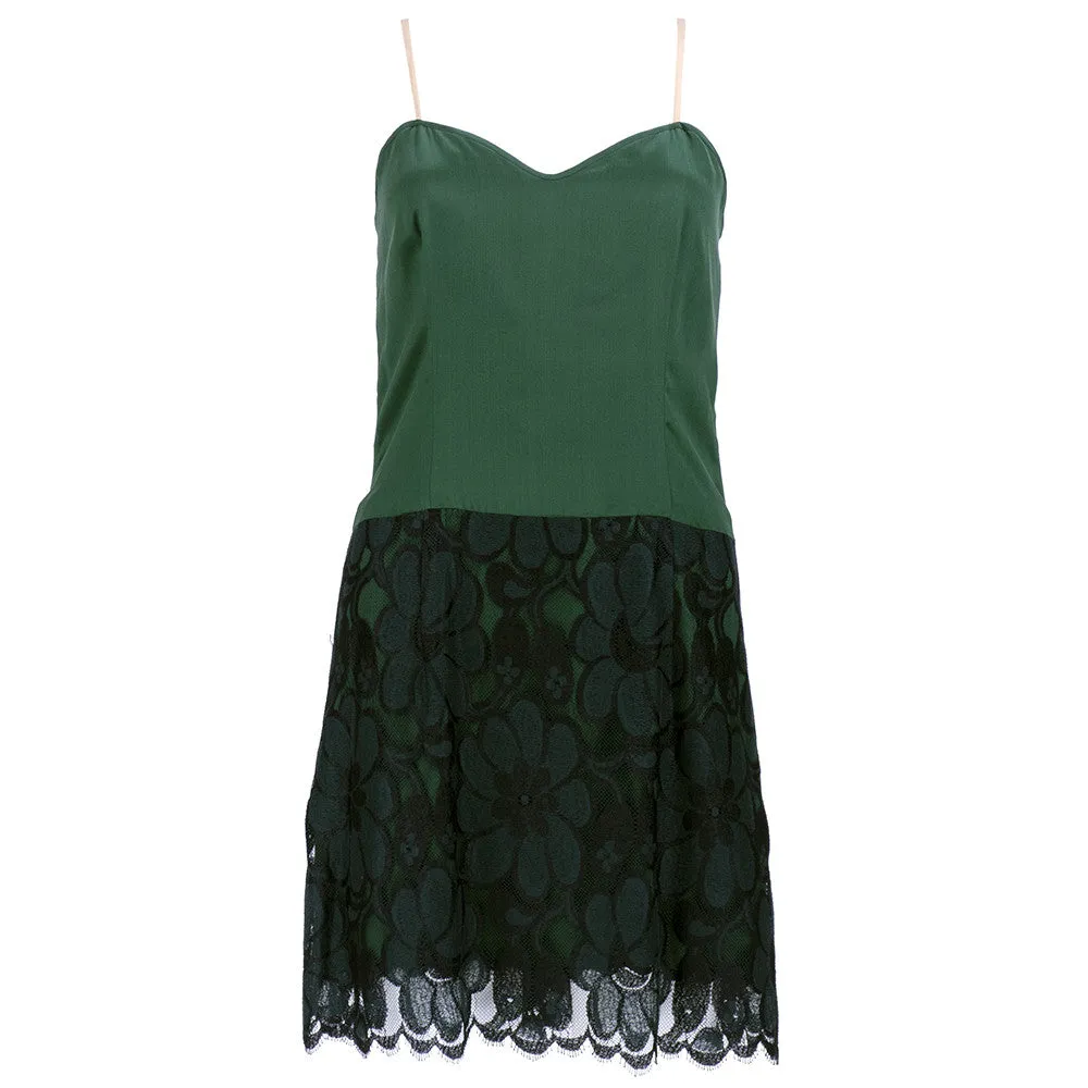 BEENE 80s Black & Green Lace Cocktail Dress