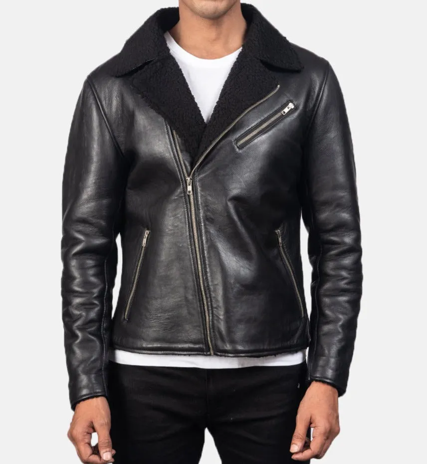 BIKER-1402 MUSH Shearling Black Leather Jacket