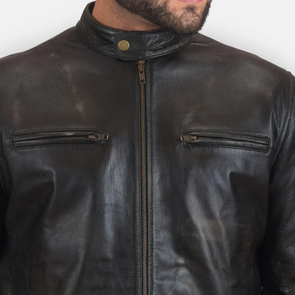 BIKER-1455 MUSH Black Leather Biker Jacket