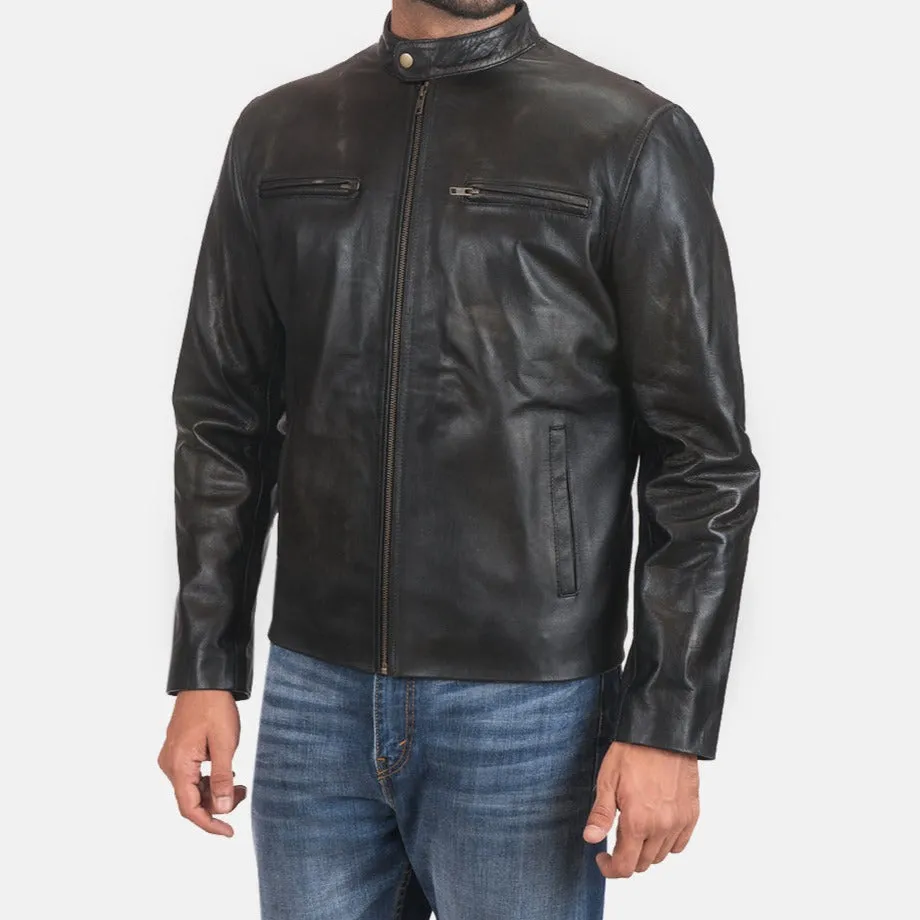 BIKER-1455 MUSH Black Leather Biker Jacket