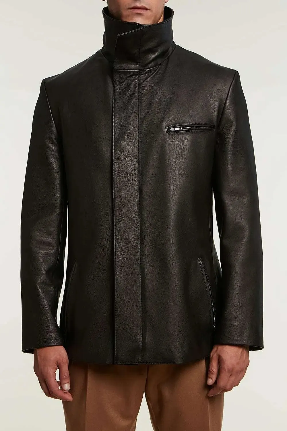 Black long leather jacket mens