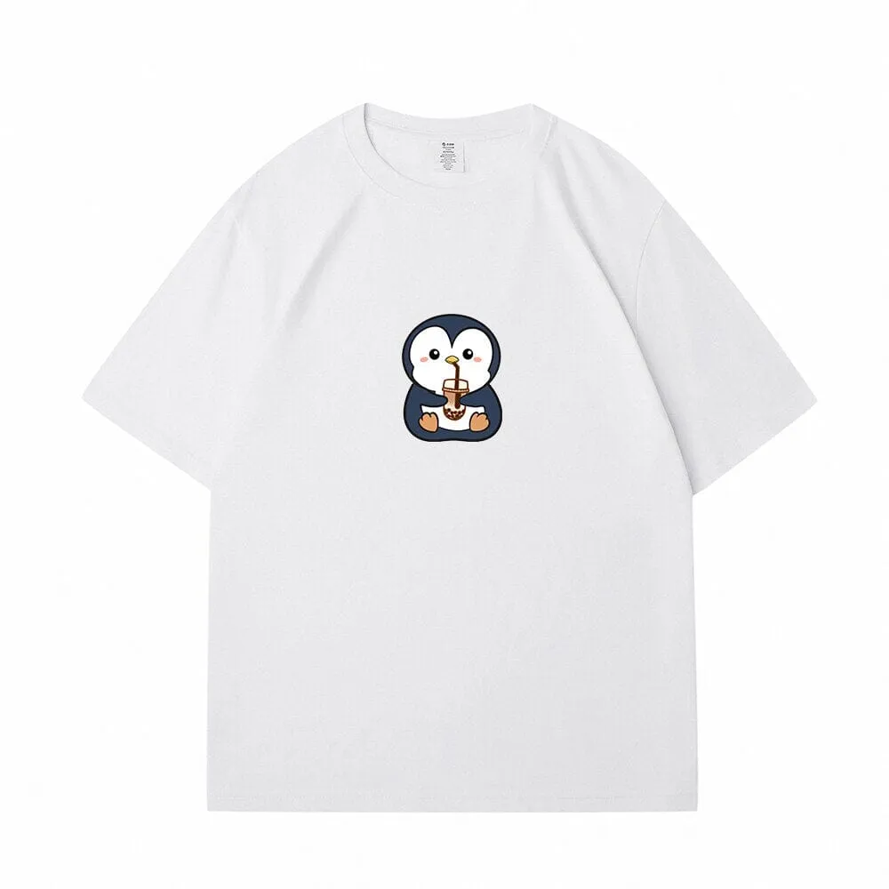 Boba Lovin Penguin Loose Cotton T-Shirts