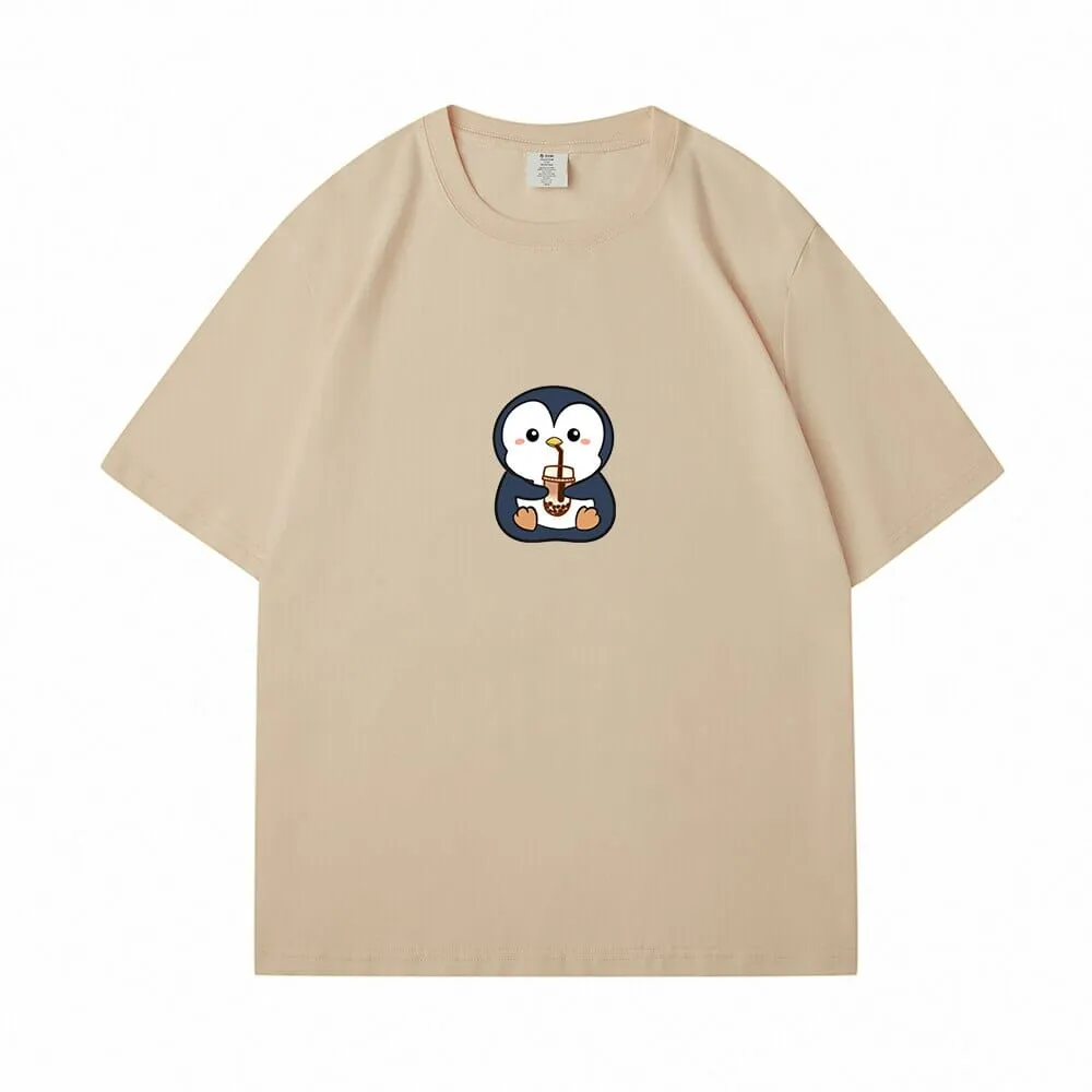 Boba Lovin Penguin Loose Cotton T-Shirts