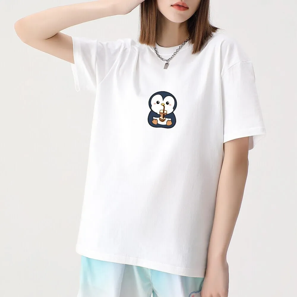 Boba Lovin Penguin Loose Cotton T-Shirts