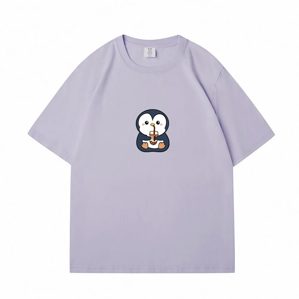 Boba Lovin Penguin Loose Cotton T-Shirts