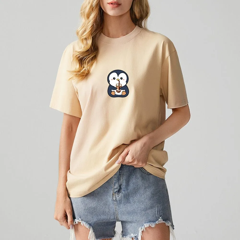 Boba Lovin Penguin Loose Cotton T-Shirts