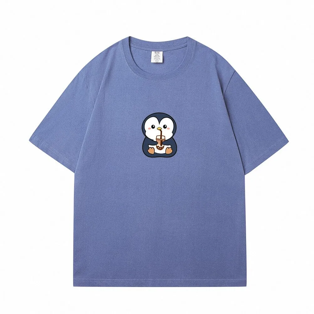 Boba Lovin Penguin Loose Cotton T-Shirts