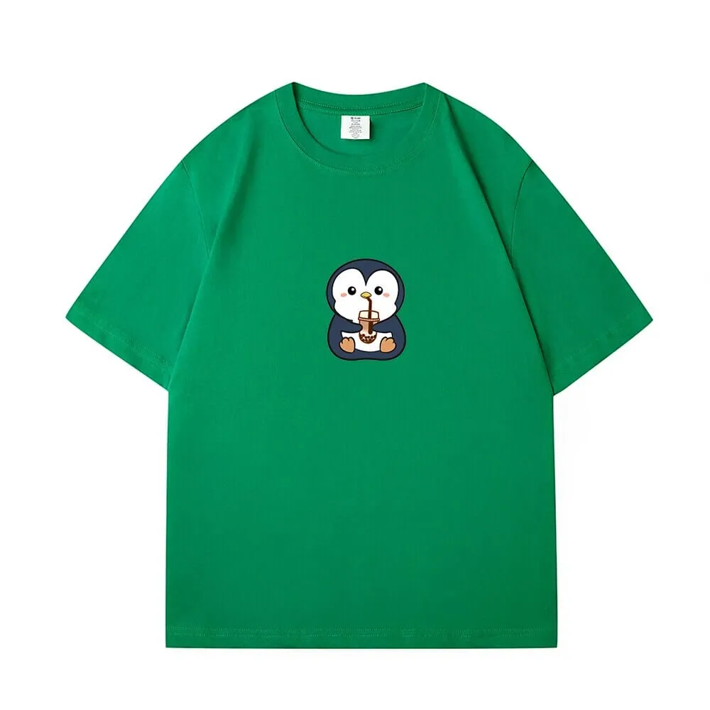 Boba Lovin Penguin Loose Cotton T-Shirts