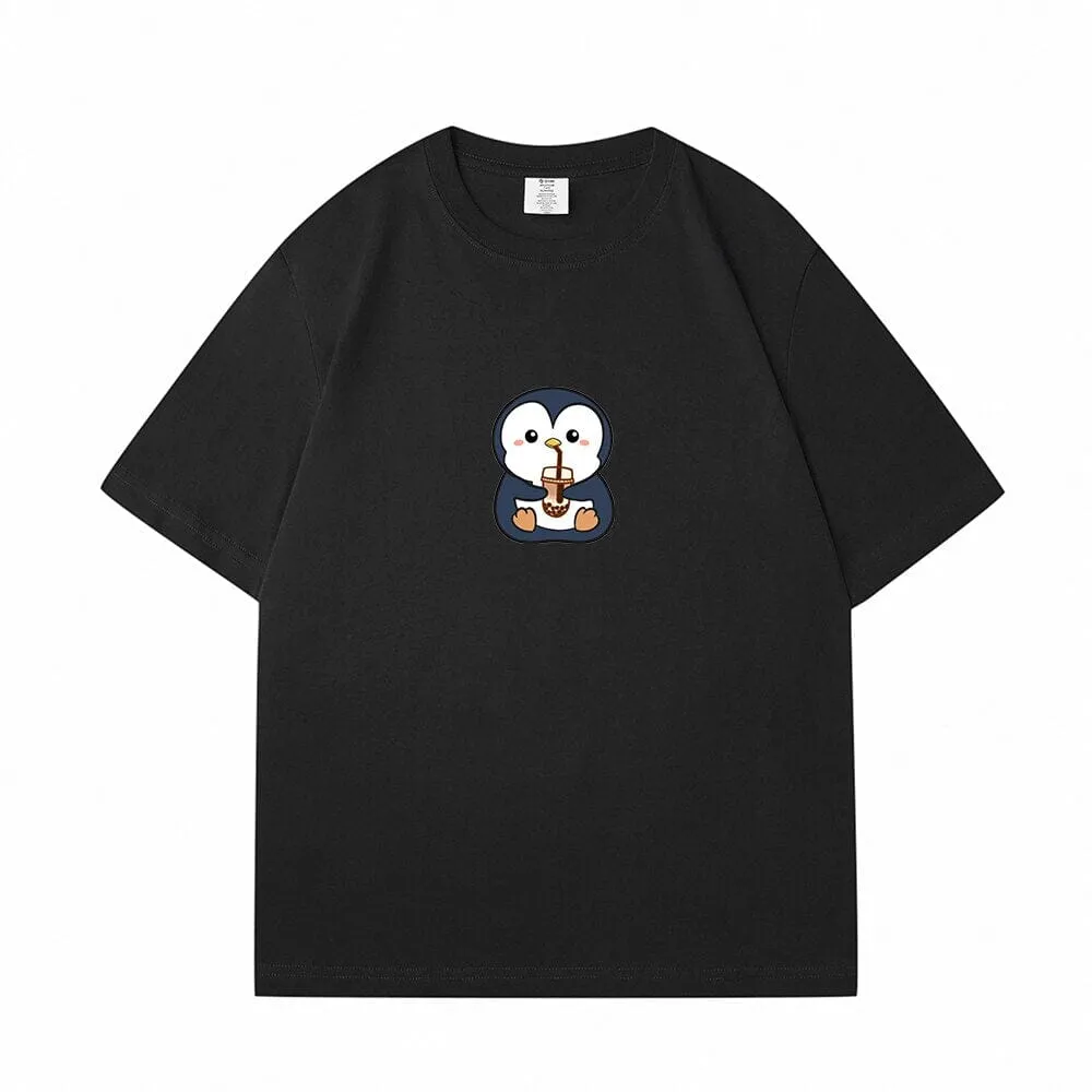 Boba Lovin Penguin Loose Cotton T-Shirts