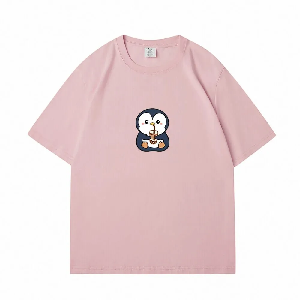 Boba Lovin Penguin Loose Cotton T-Shirts