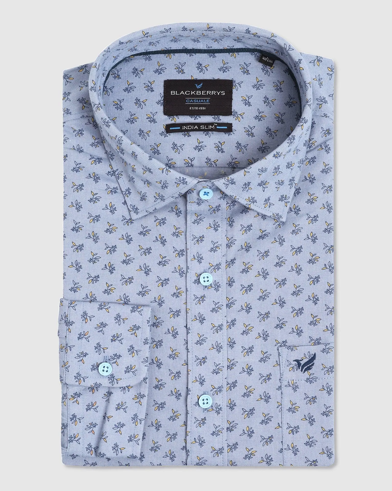 Casual Blue Printed Shirt - Akio