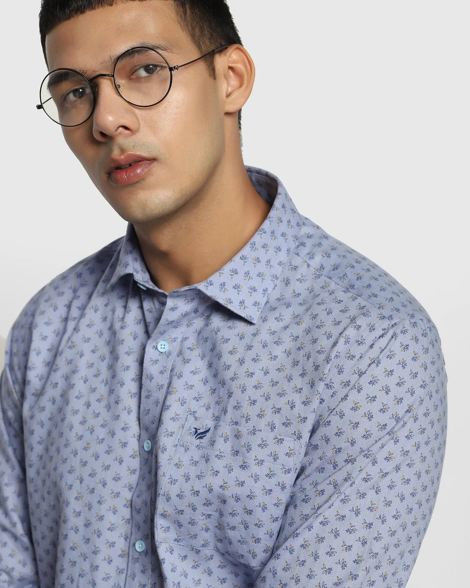 Casual Blue Printed Shirt - Akio