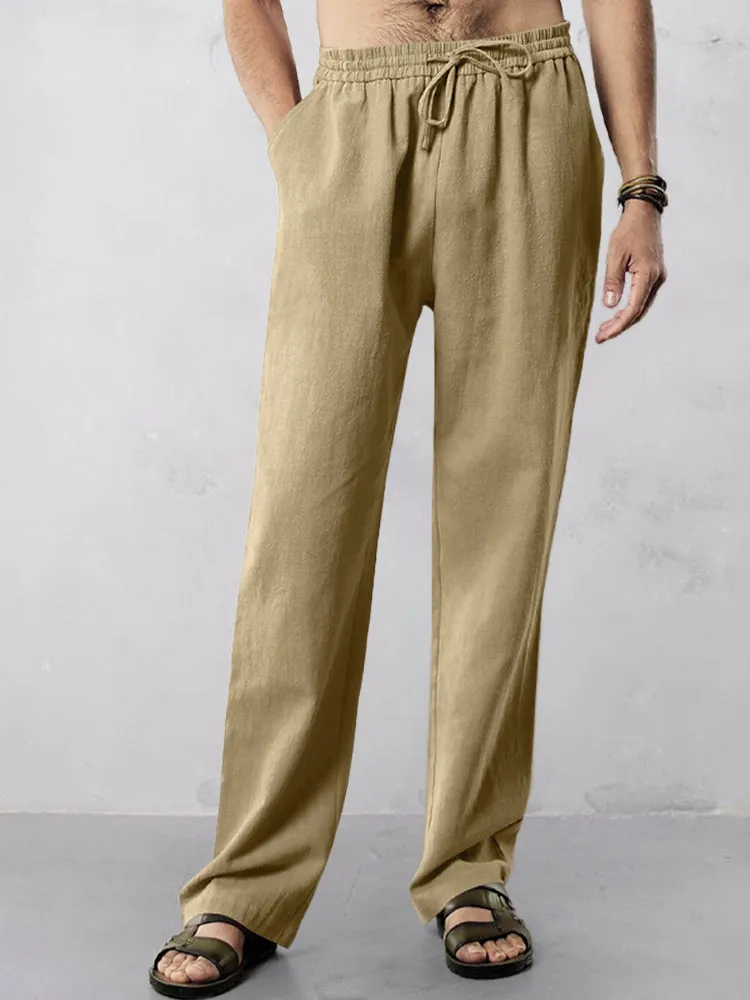 Casual Straight-Leg Cotton Linen Pants