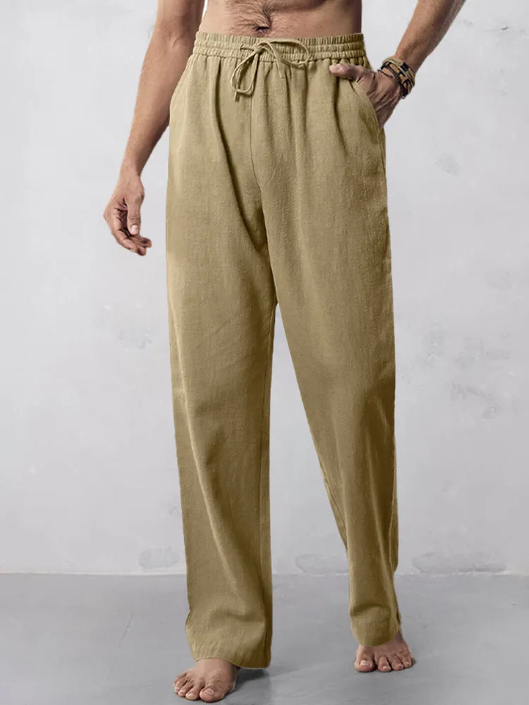 Casual Straight-Leg Cotton Linen Pants