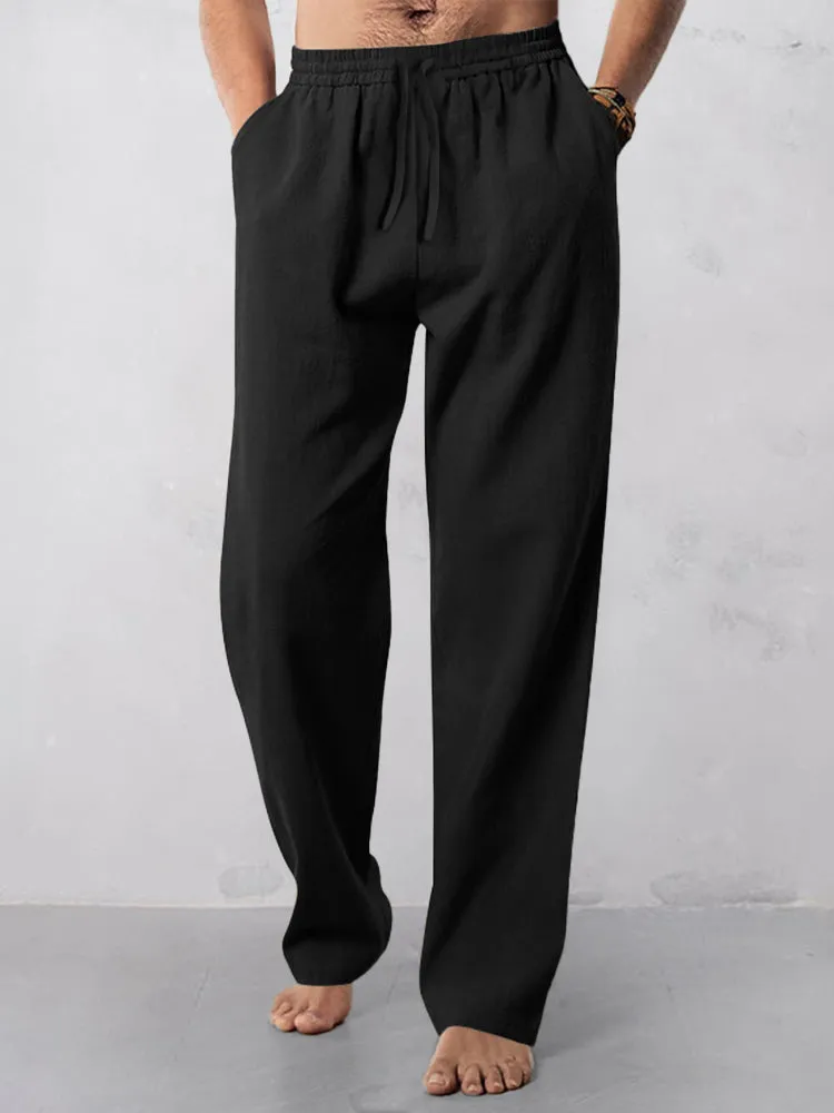 Casual Straight-Leg Cotton Linen Pants