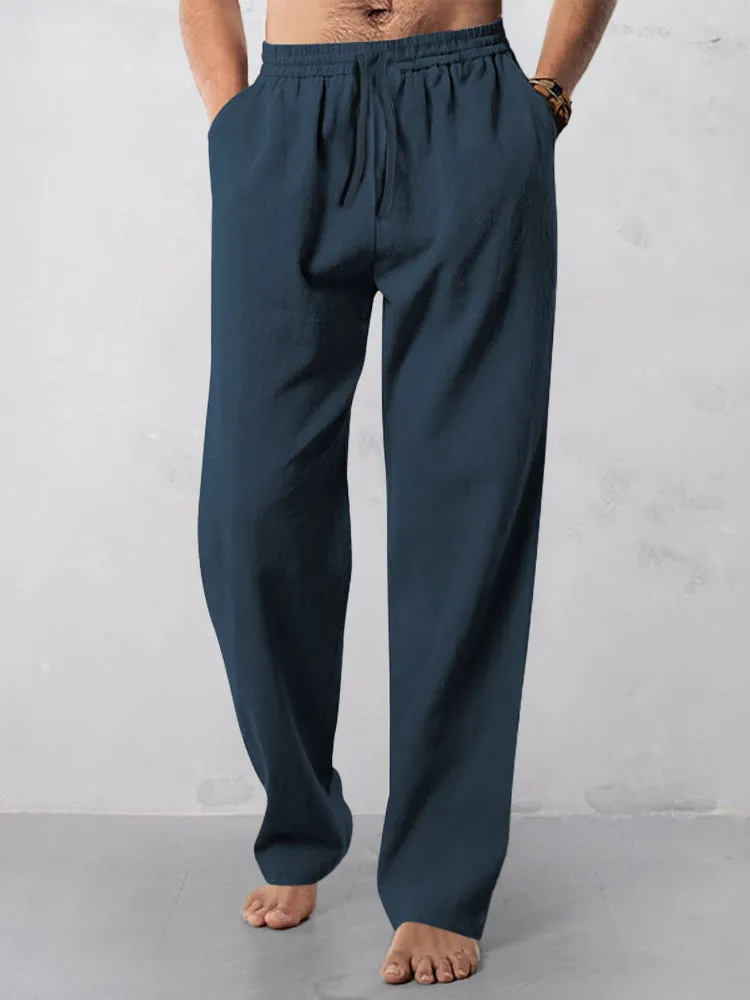 Casual Straight-Leg Cotton Linen Pants