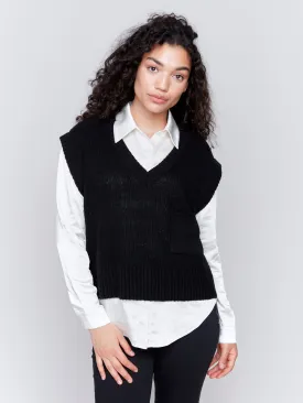 Charlie B Cashmere Touch Sweater Vest in Black