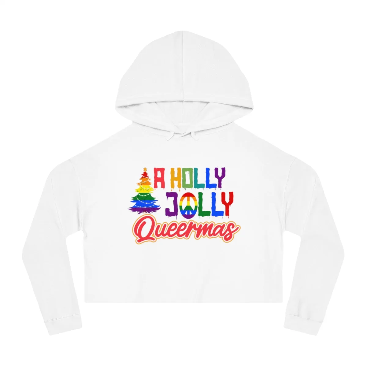 Christmas LGBTQ Women’s Cropped Hooded Sweatshirt - A Holly Jolly Queermas