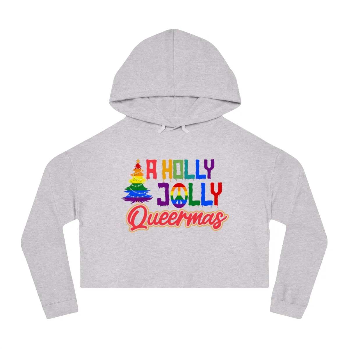 Christmas LGBTQ Women’s Cropped Hooded Sweatshirt - A Holly Jolly Queermas