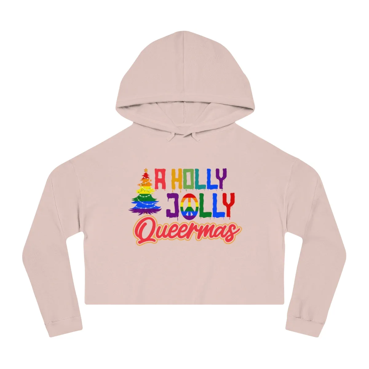 Christmas LGBTQ Women’s Cropped Hooded Sweatshirt - A Holly Jolly Queermas