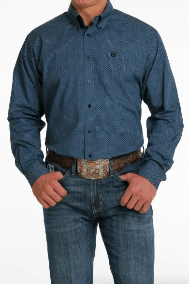 Cinch Men's Blue Geo Print Button Long Sleeve Western Shirt MTW1105510