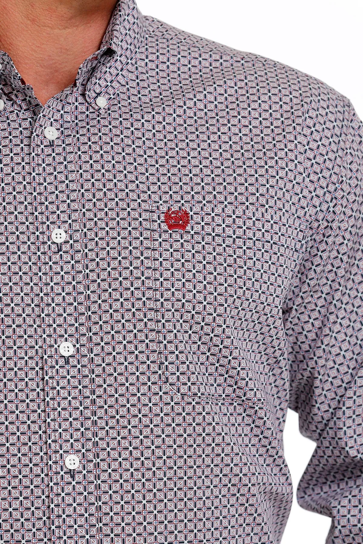 Cinch Mens Geometric Print Button-Down Western Shirt  - Blue /Red MTW1105619