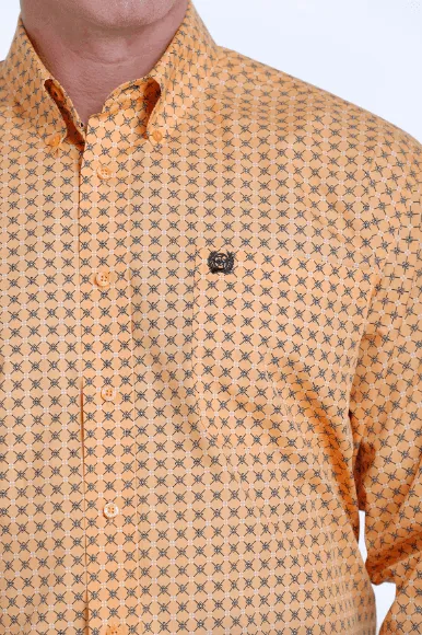 Cinch Men's Orange Geo Print Button Long Sleeve Western Shirt MTW1105556