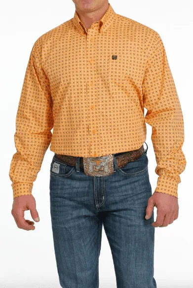 Cinch Men's Orange Geo Print Button Long Sleeve Western Shirt MTW1105556