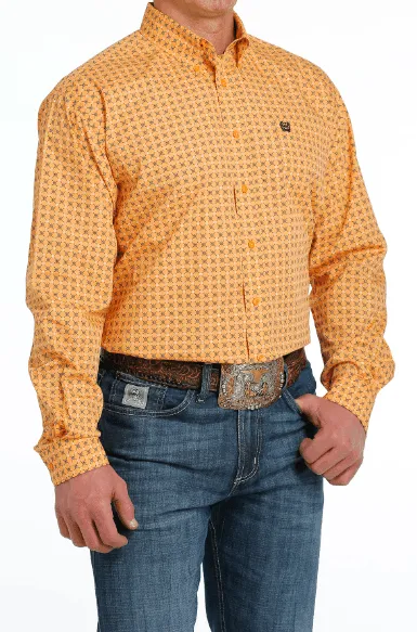 Cinch Men's Orange Geo Print Button Long Sleeve Western Shirt MTW1105556