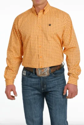 Cinch Men's Orange Geo Print Button Long Sleeve Western Shirt MTW1105556