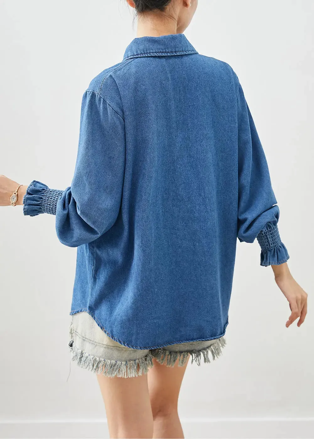 Classy Denim Lantern Sleeve Cotton Shirt