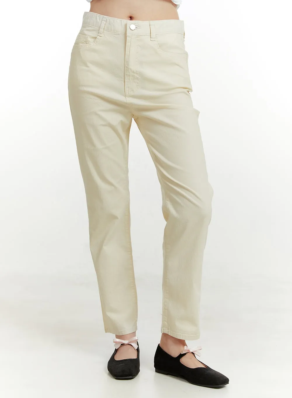 Cotton Blend Straight Leg Pants OU419